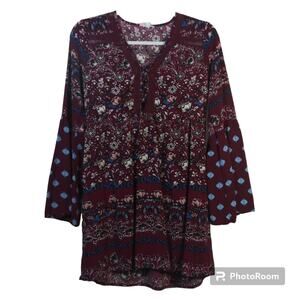 Socialite Burgundy Bell Sleeve Boho Dress Size M